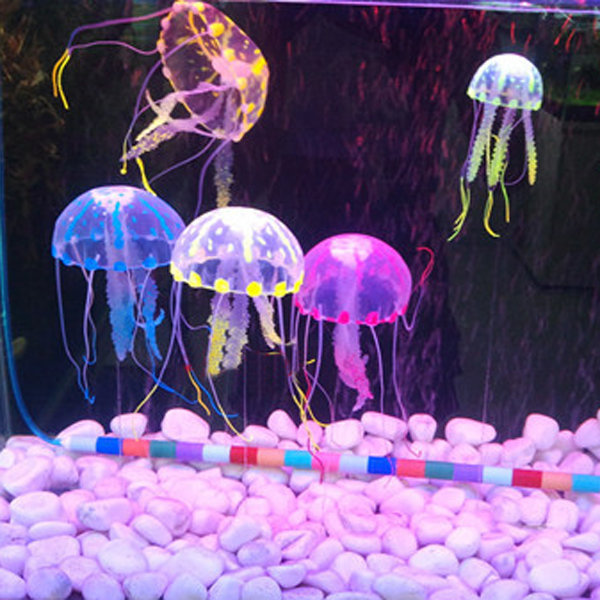 

5CM Artificial Silicone Vivid Jellyfish For Fish Tank Aquarium Decoration Glowing Effect, Pink blue purple